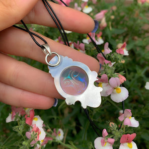 Rose Cut Clear Quartz with Aurora Opal & Angel Aura Quartz Pendant - Sterling Silver 