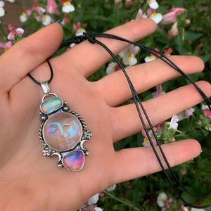 Rose Cut Clear Quartz with Aurora Opal & Angel Aura Quartz Pendant - Sterling Silver 