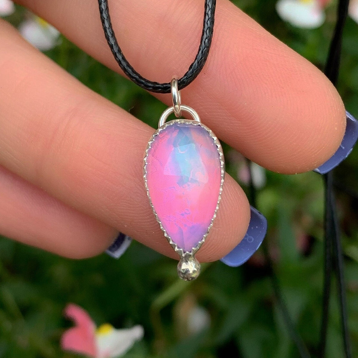 Rose Cut Clear Quartz and Aurora Opal Pendant - Sterling Silver 