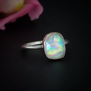 Rose Cut Clear Quartz & Aurora Opal Ring - Size 5 1/2 