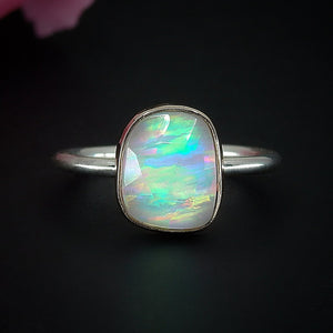 Rose Cut Clear Quartz & Aurora Opal Ring - Size 5 1/2 