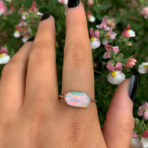 Rose Cut Clear Quartz & Aurora Opal Ring - Size 11 1/2 