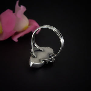 Rose Cut Clear Quartz with Aurora Opal & Rose Cut Moonstone with Red Jasper Ring - Size 9 