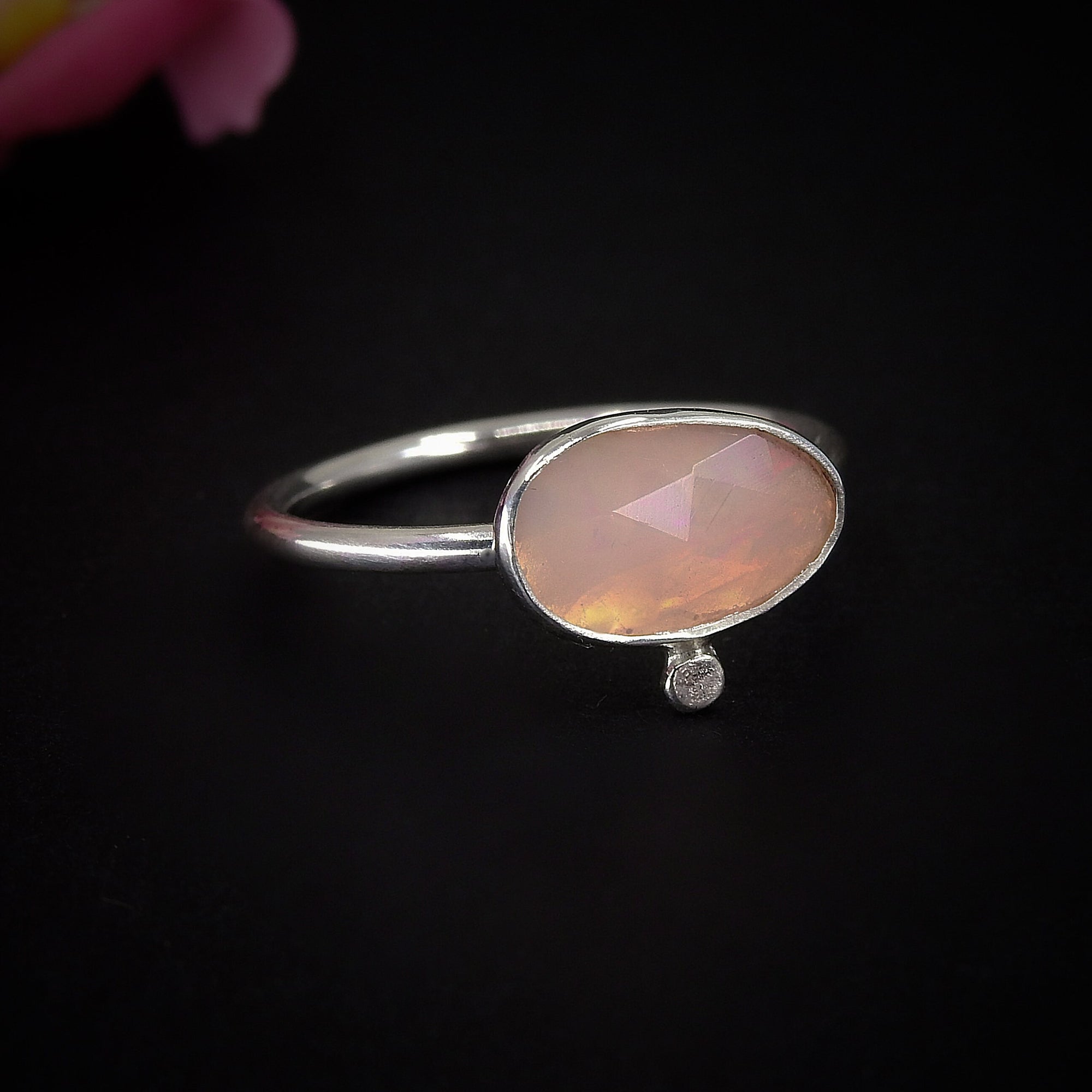 Rose Cut Pink Opal Ring - Size 8 