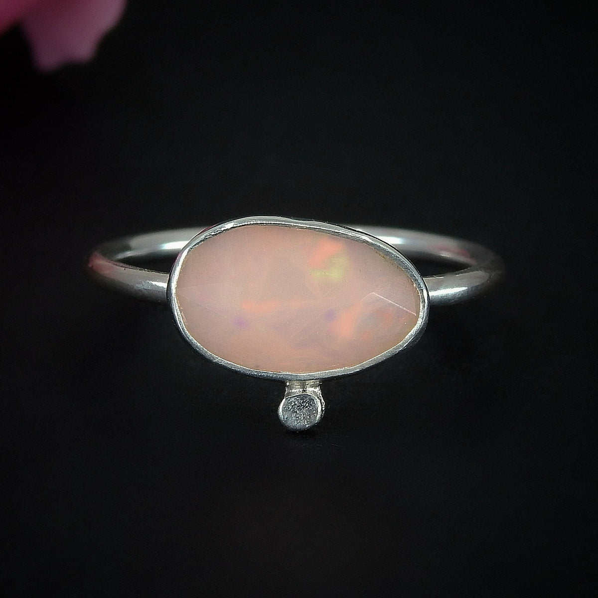 Rose Cut Pink Opal Ring - Size 8 