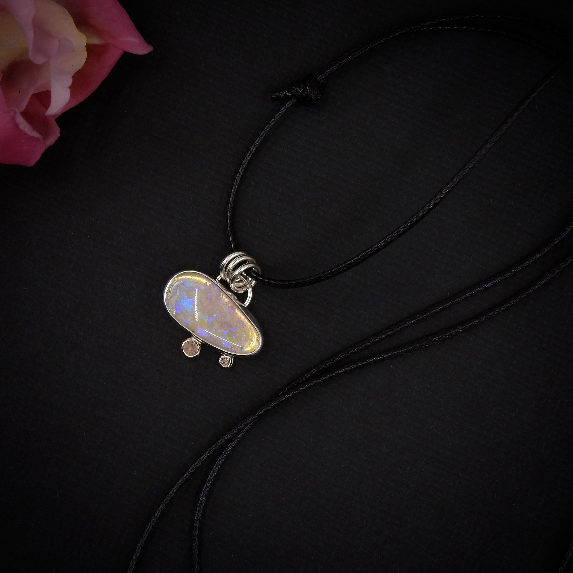 Australian Crystal Opal Pendant - Sterling Silver & 14 Karat Rose Gold 