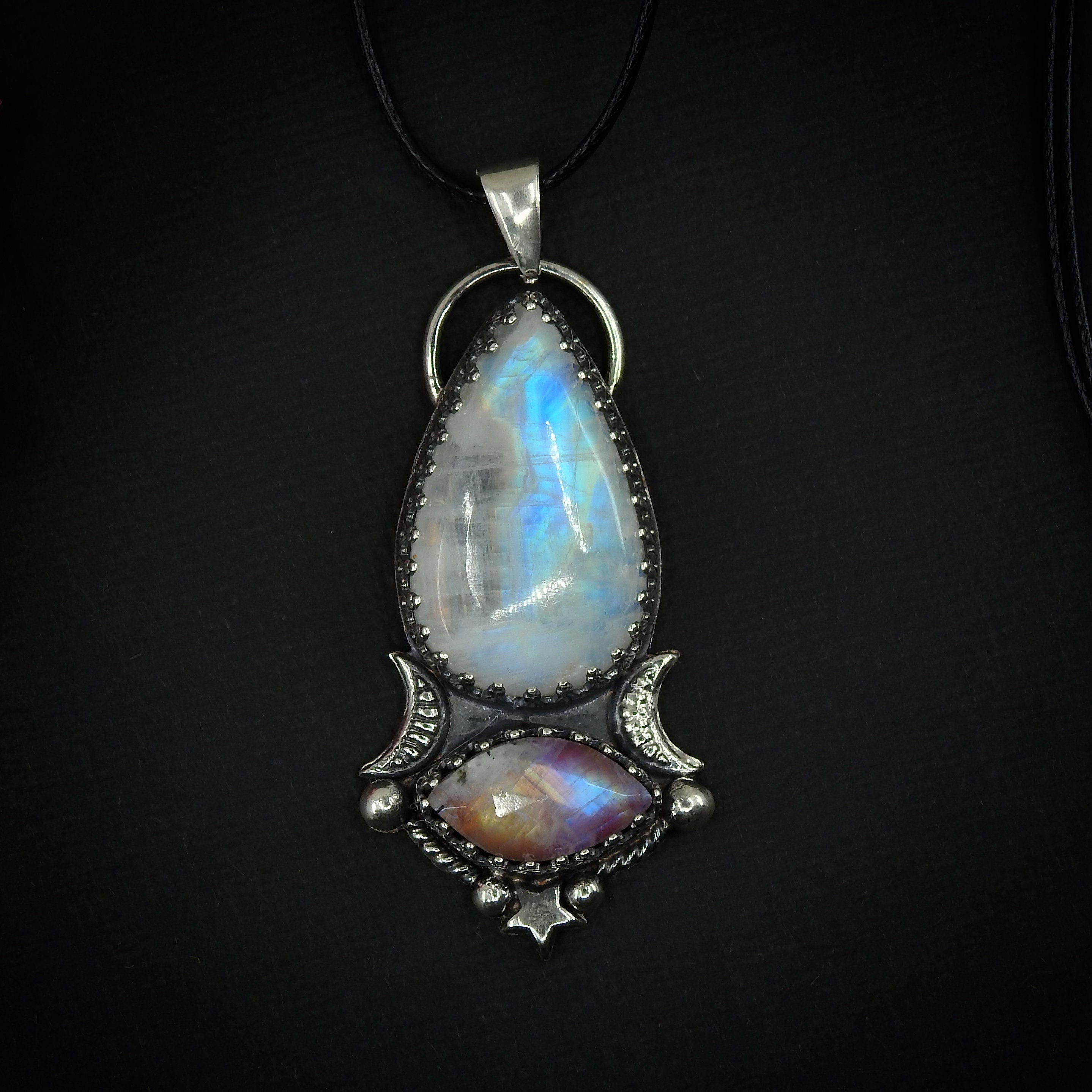 Moonstone & Moonstone with Red Jasper Pendant - Sterling Silver 