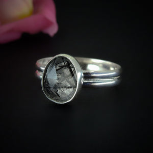 Rutilated Quartz Ring - Size 10 1/2 to 10 3/4 