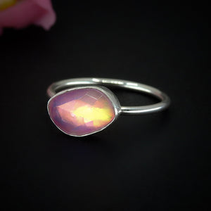 Rose Cut Clear Quartz & Aurora Opal Ring - Size 9 