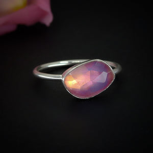 Rose Cut Clear Quartz & Aurora Opal Ring - Size 9 