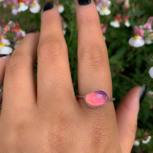 Rose Cut Clear Quartz & Aurora Opal Ring - Size 9 