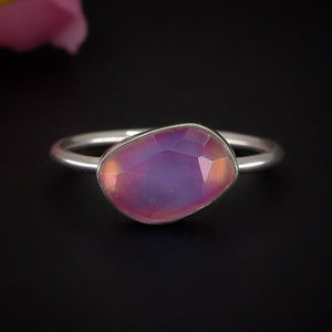 Rose Cut Clear Quartz & Aurora Opal Ring - Size 9 