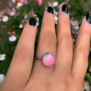 Rose Cut Clear Quartz & Aurora Opal Ring - Size 6 