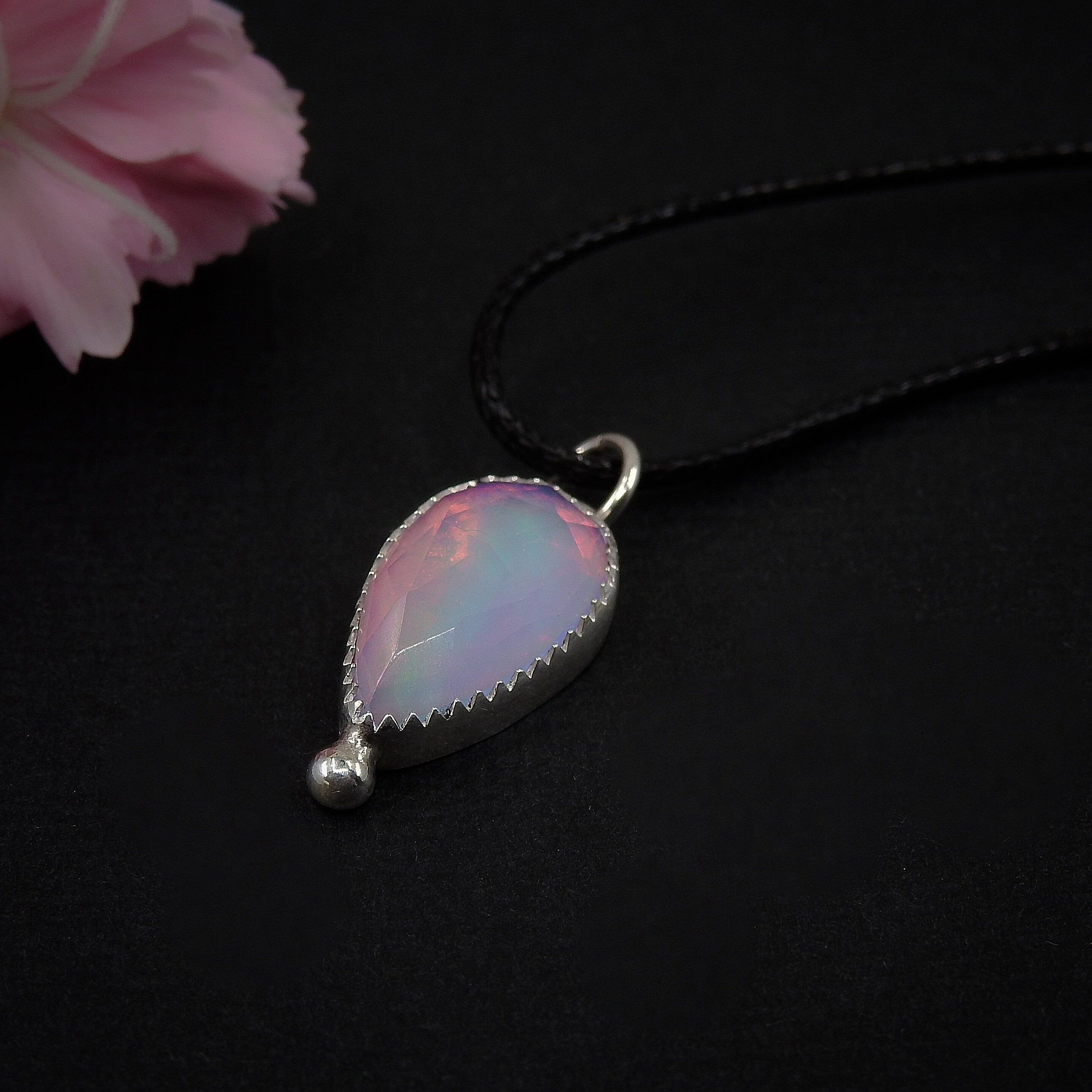 Rose Cut Clear Quartz and Aurora Opal Pendant - Sterling Silver 