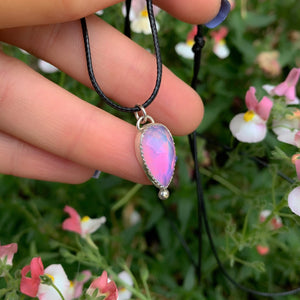 Rose Cut Clear Quartz and Aurora Opal Pendant - Sterling Silver 