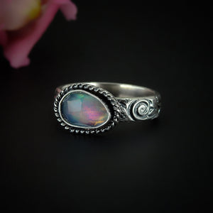 Rose Cut Clear Quartz & Aurora Opal Ring - Size 10 to 10 1/4 
