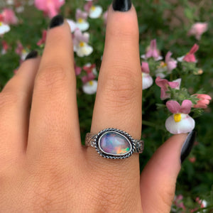 Rose Cut Clear Quartz & Aurora Opal Ring - Size 10 to 10 1/4 