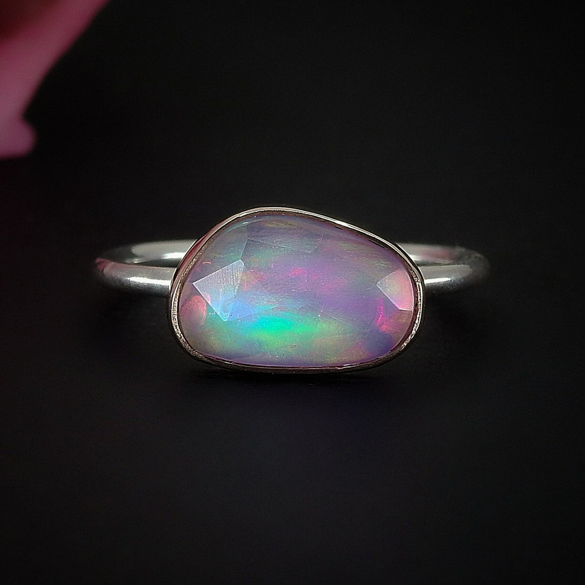 Rose Cut Clear Quartz & Aurora Opal Ring - Size 7 1/2 