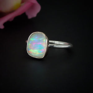 Rose Cut Clear Quartz & Aurora Opal Ring - Size 5 1/2 