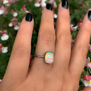 Rose Cut Clear Quartz & Aurora Opal Ring - Size 5 1/2 