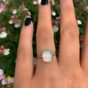 Rose Cut Clear Quartz & Aurora Opal Ring - Size 5 1/2 