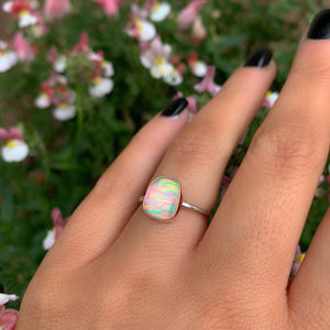 Rose Cut Clear Quartz & Aurora Opal Ring - Size 5 1/2 