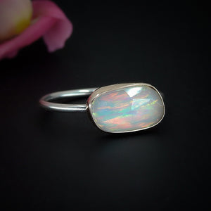 Rose Cut Clear Quartz & Aurora Opal Ring - Size 11 1/2 