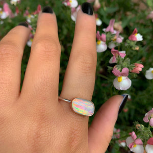 Rose Cut Clear Quartz & Aurora Opal Ring - Size 11 1/2 