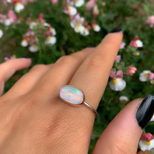 Rose Cut Clear Quartz & Aurora Opal Ring - Size 11 1/2 