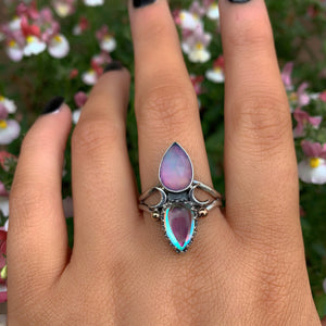 Rose Cut Clear Quartz with Aurora Opal & Angel Aura Quartz Ring - Size 12 1/4 