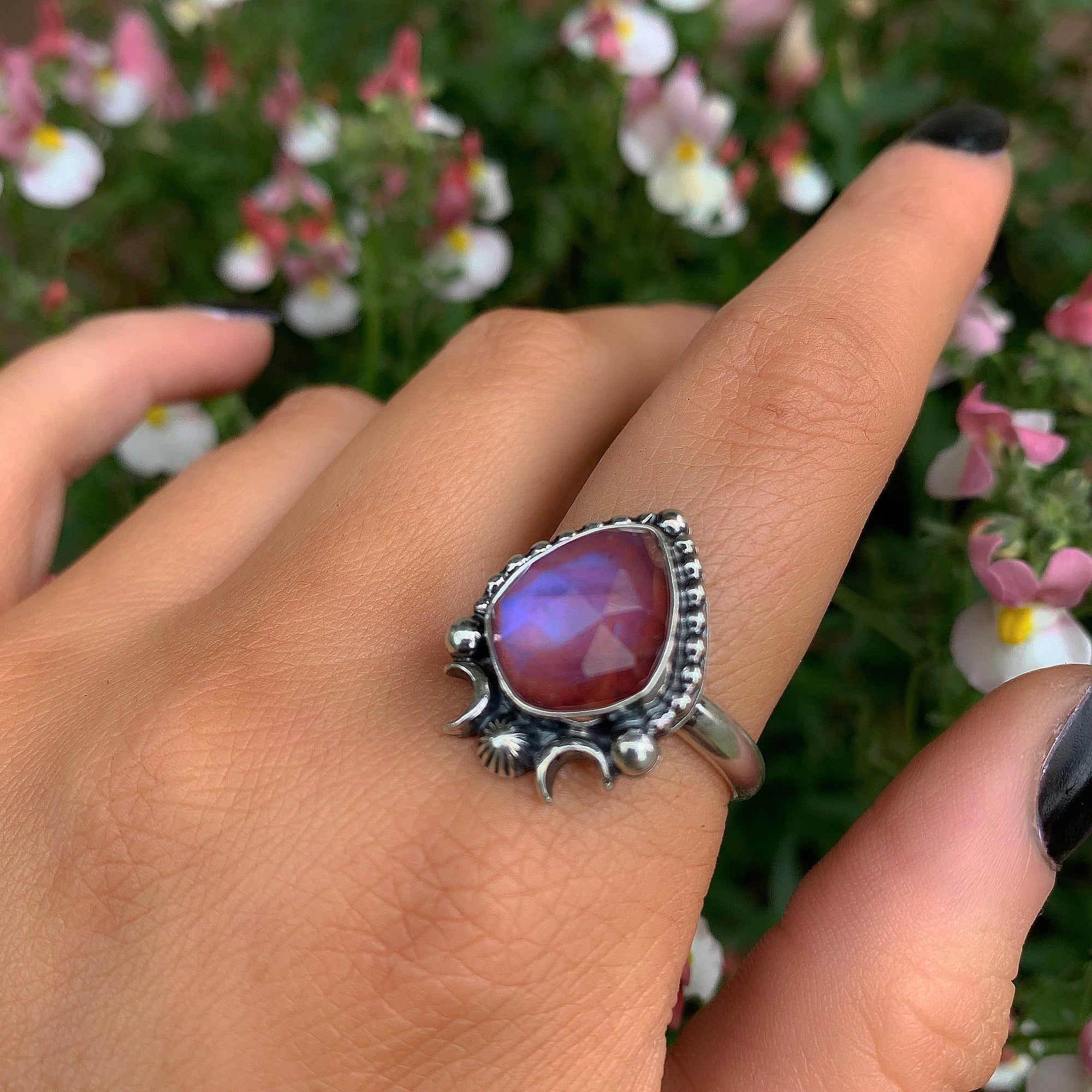 Rose Cut Moonstone Red Jasper Ring Size 10 1 2 Gem Tonik