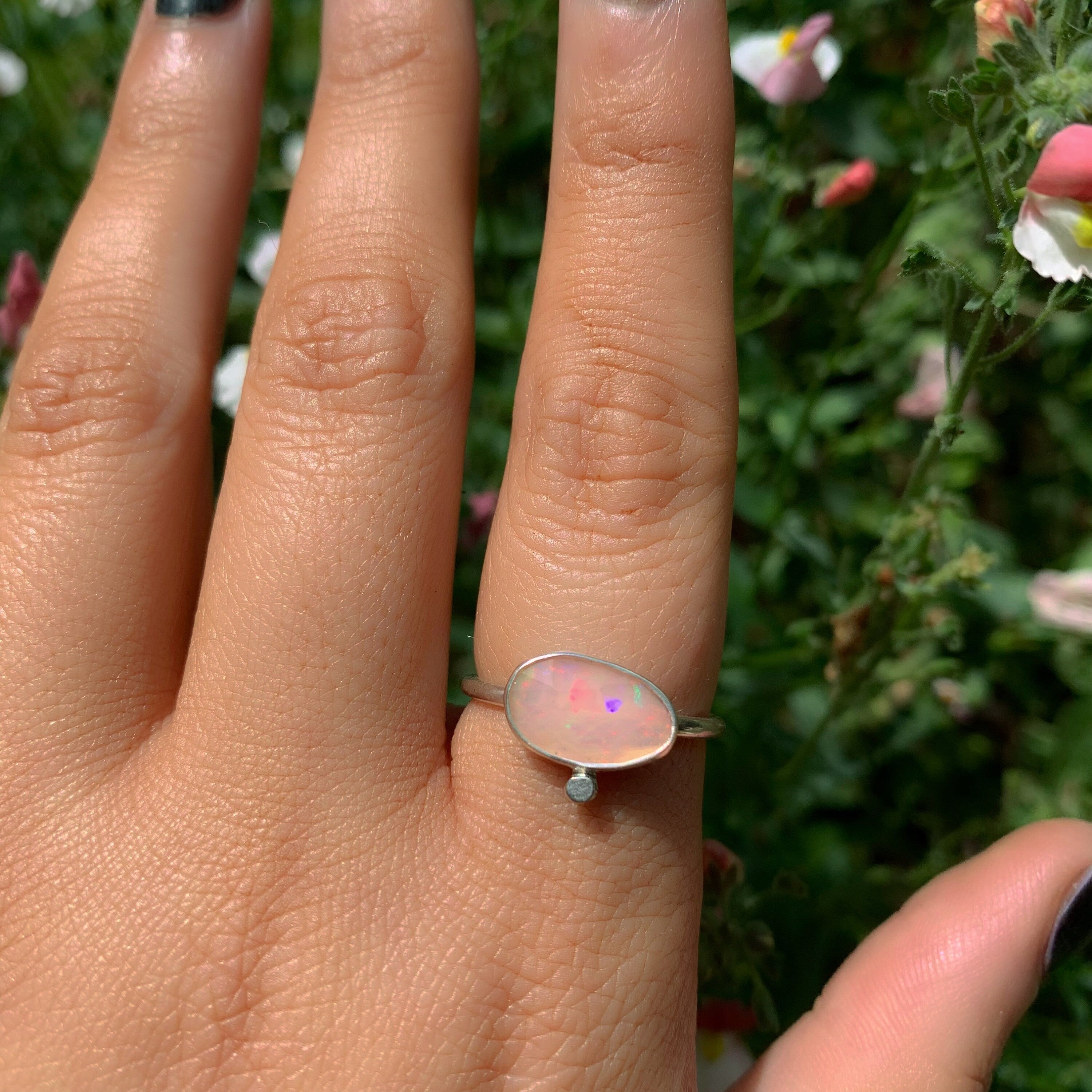 Rose Cut Pink Opal Ring - Size 8 