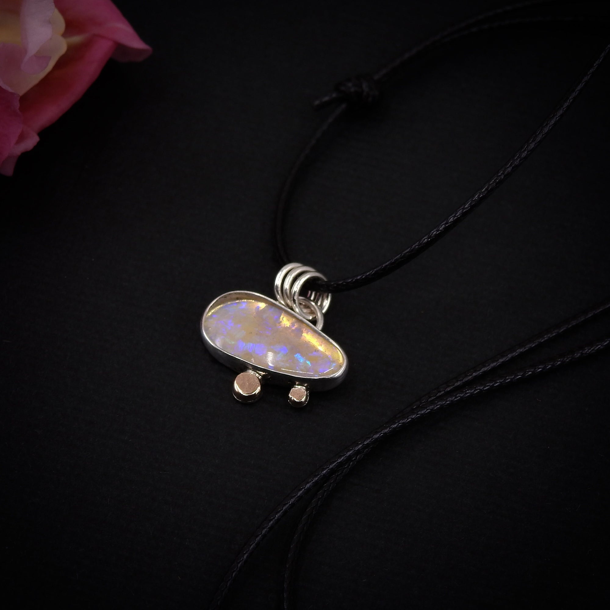 Australian Crystal Opal Pendant - Sterling Silver & 14 Karat Rose Gold 