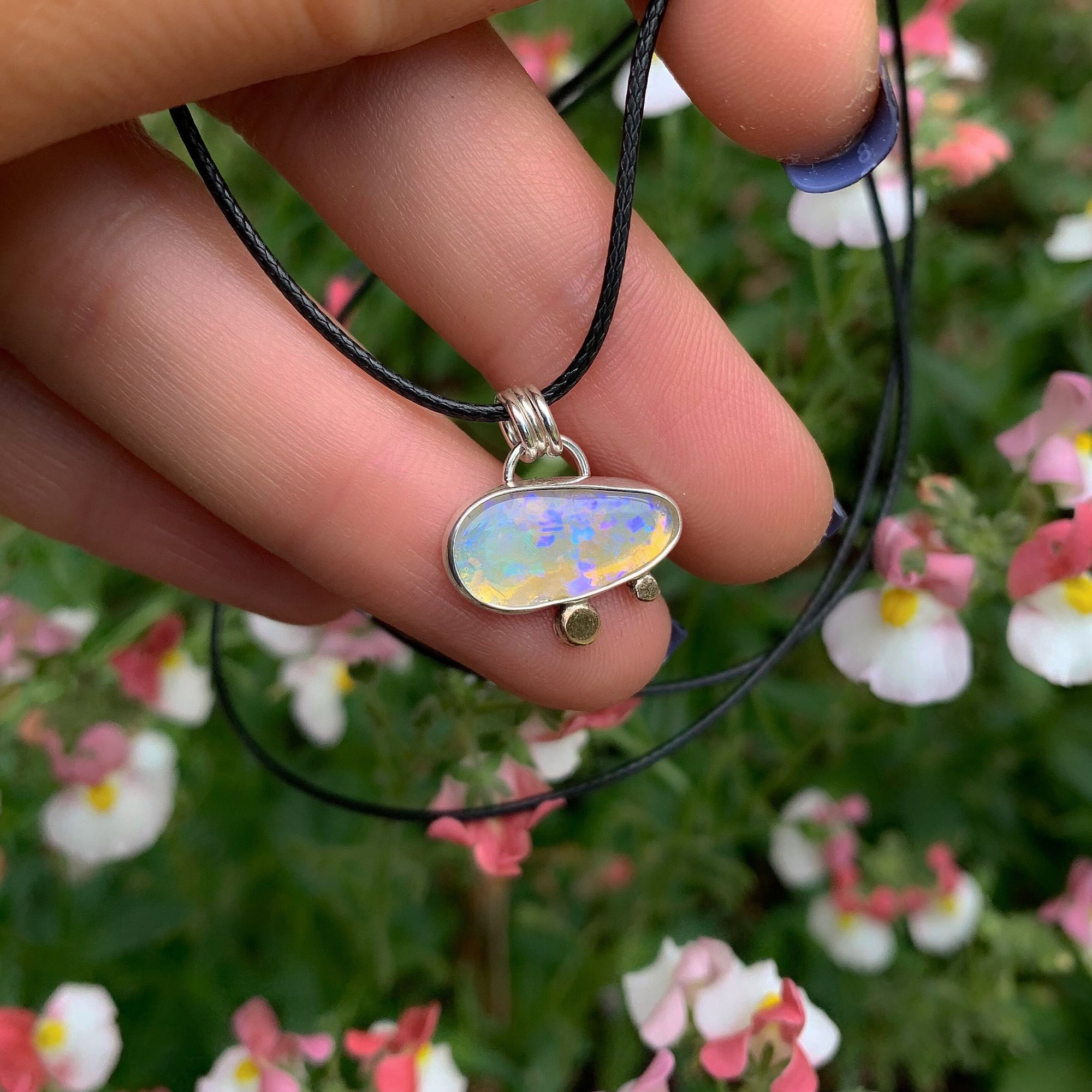 Australian Crystal Opal Pendant - Sterling Silver & 14 Karat Rose Gold 