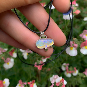 Australian Crystal Opal Pendant - Sterling Silver & 14 Karat Rose Gold 