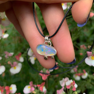 Australian Crystal Opal Pendant - Sterling Silver & 14 Karat Rose Gold 
