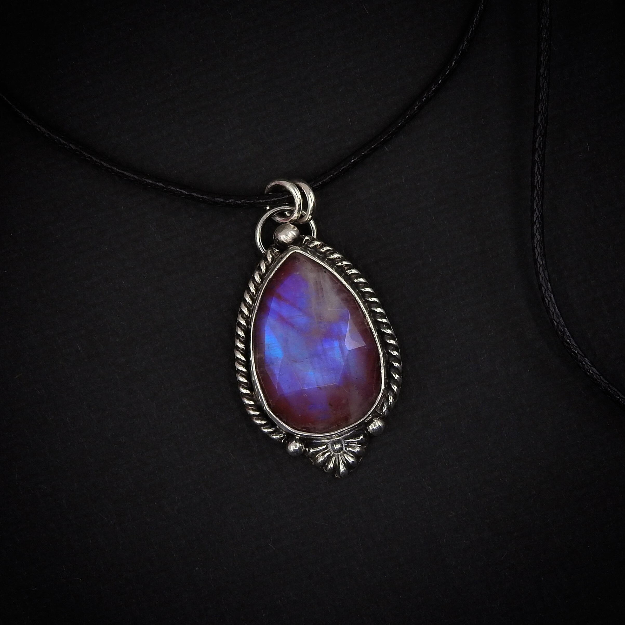 Rose Cut Moonstone & Red Jasper Pendant - Sterling Silver 