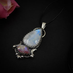 Moonstone & Moonstone with Red Jasper Pendant - Sterling Silver 