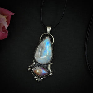 Moonstone & Moonstone with Red Jasper Pendant - Sterling Silver 