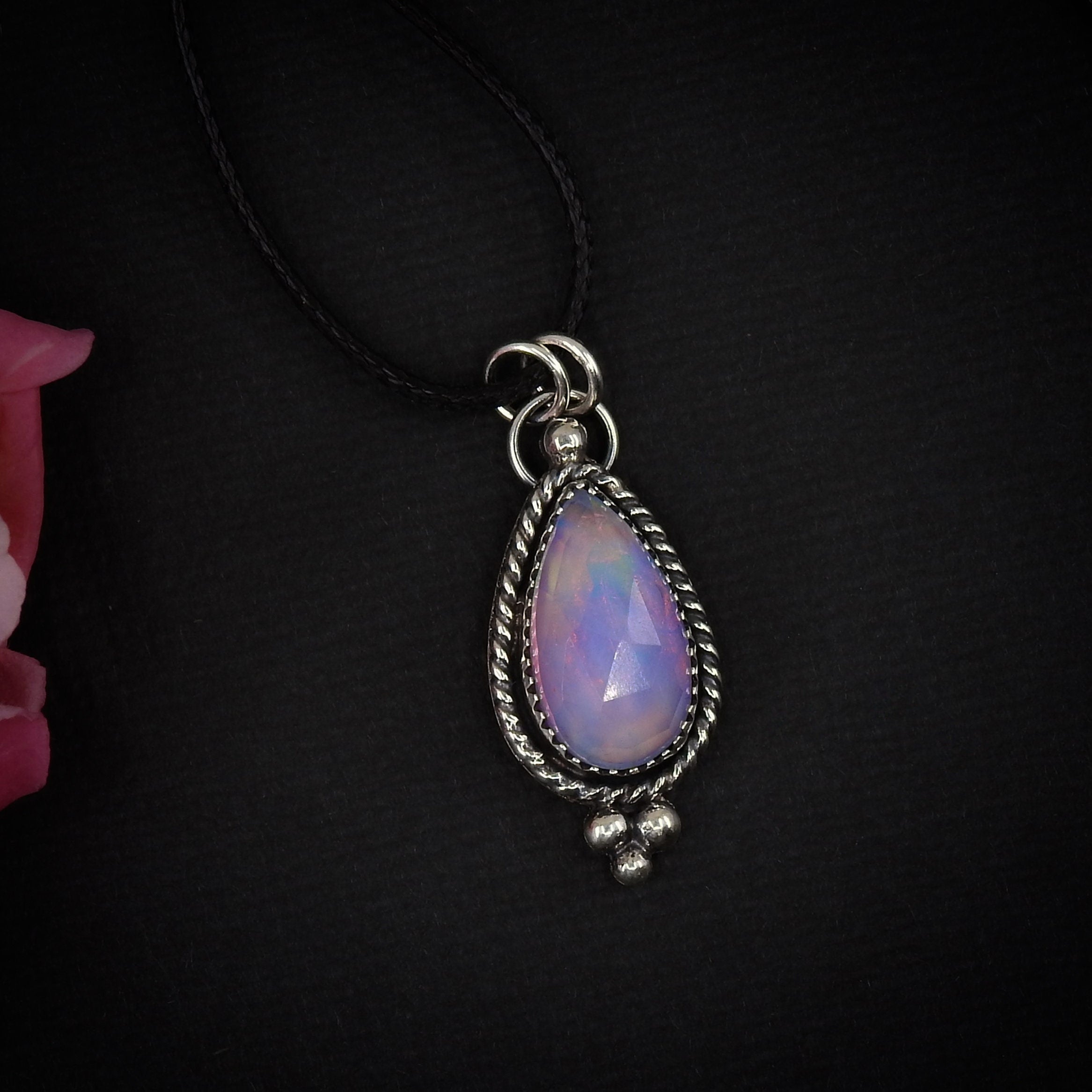 Rose Cut Clear Quartz and Aurora Opal Pendant - Sterling Silver 