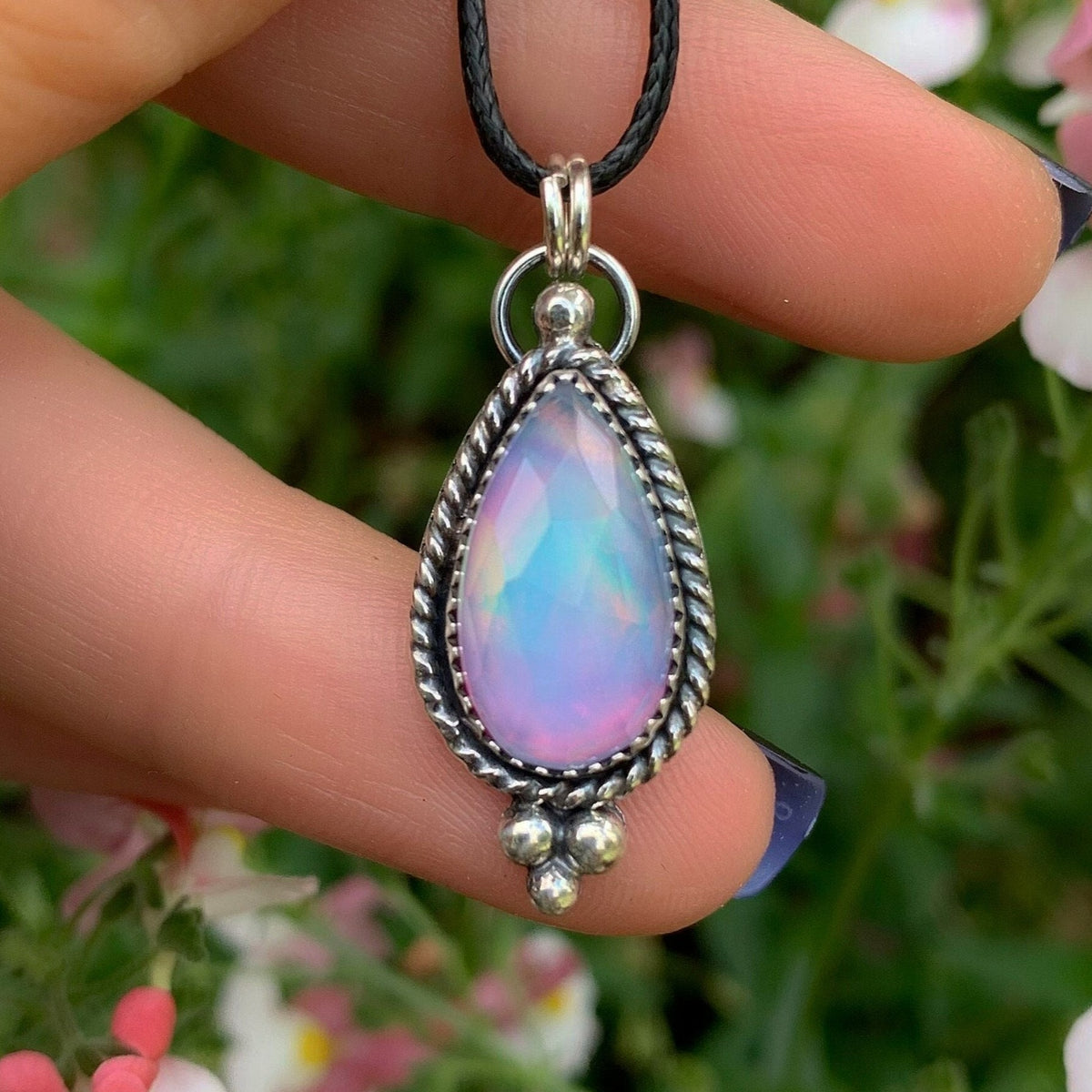 Rose Cut Clear Quartz and Aurora Opal Pendant - Sterling Silver 