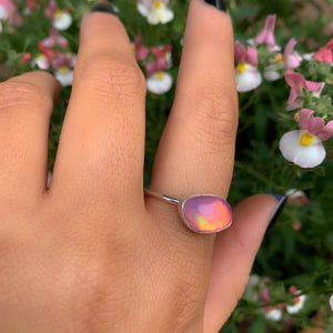 Rose Cut Clear Quartz & Aurora Opal Ring - Size 9 