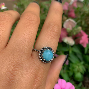 Larimar Ring - Size 7 - Sterling Silver - Blue Larimar Ring - Round Larimar Ring - Larimar Jewellery - Handcrafted Larimar Statement Ring