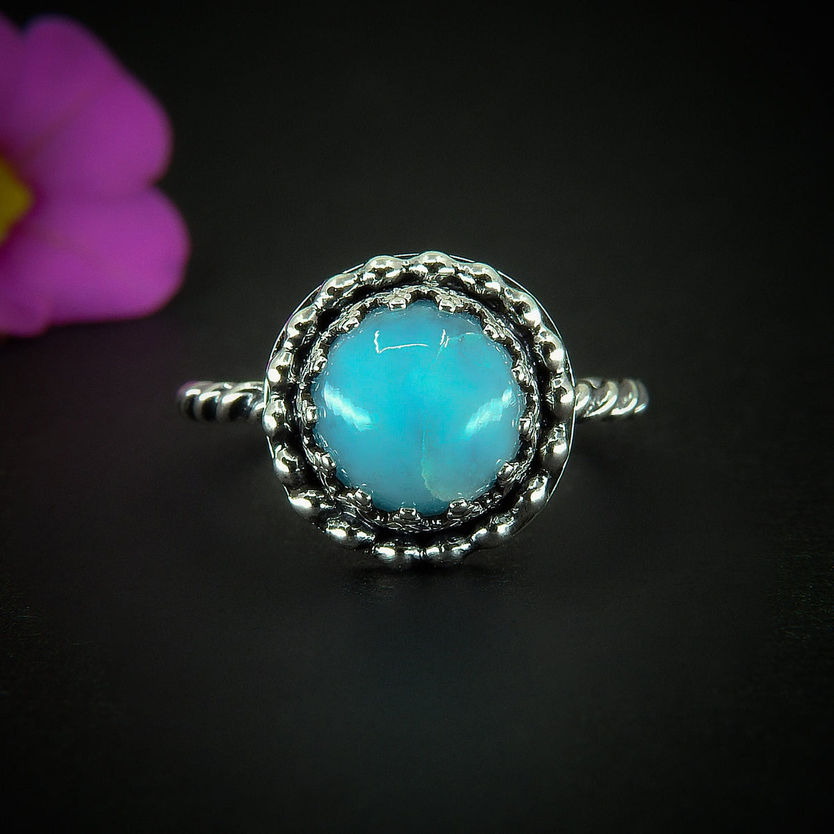 Larimar Ring - Size 7 - Sterling Silver - Blue Larimar Ring - Round Larimar Ring - Larimar Jewellery - Handcrafted Larimar Statement Ring