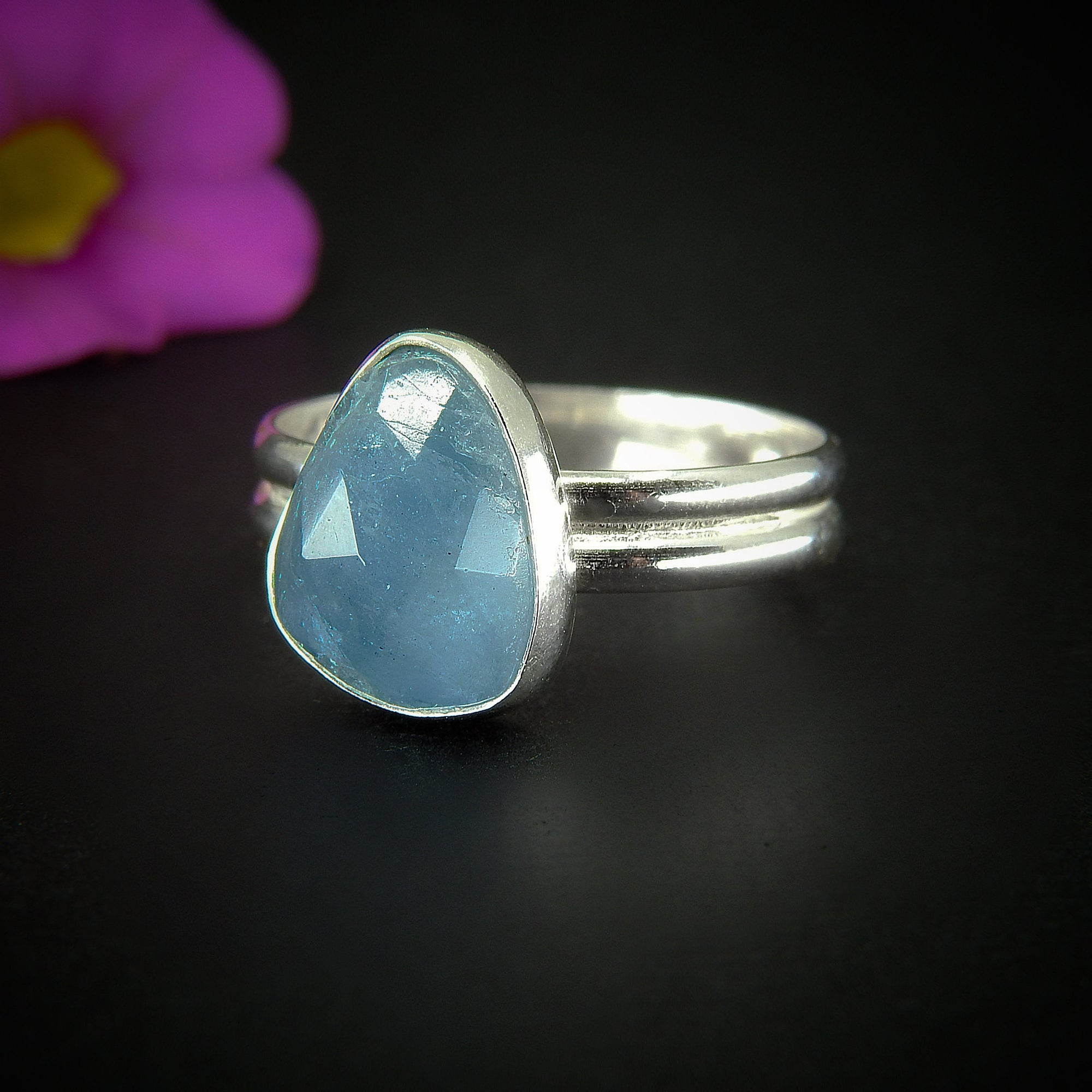 Rose Cut Aquamarine Ring - Size 9 - Sterling Silver - Aquamarine Jewellery - Blue Aquamarine Ring - Unique Aquamarine Statement Ring OOAK