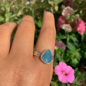 Rose Cut Aquamarine Ring - Size 9 - Sterling Silver - Aquamarine Jewellery - Blue Aquamarine Ring - Unique Aquamarine Statement Ring OOAK