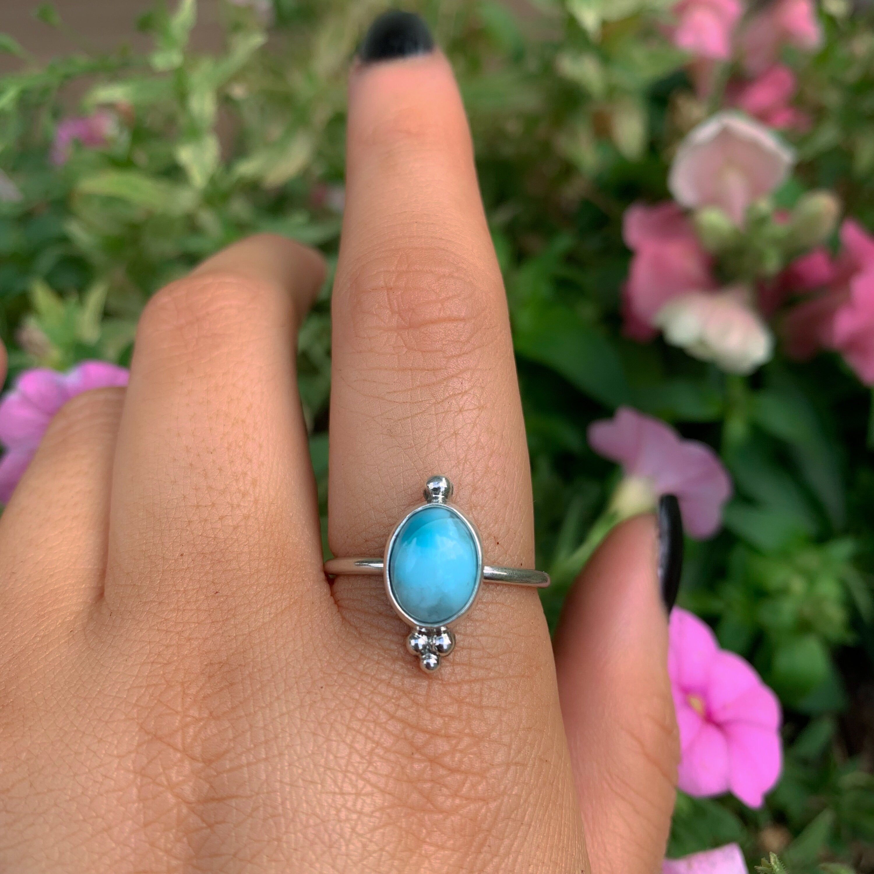 Larimar Ring - Size 9 to 9 1/4 - Sterling Silver - Blue Larimar Ring - Dainty Larimar Ring - Larimar Jewellery - Handcrafted Larimar Ring