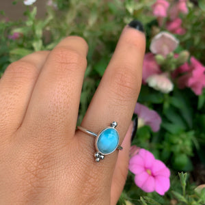 Larimar Ring - Size 9 to 9 1/4 - Sterling Silver - Blue Larimar Ring - Dainty Larimar Ring - Larimar Jewellery - Handcrafted Larimar Ring