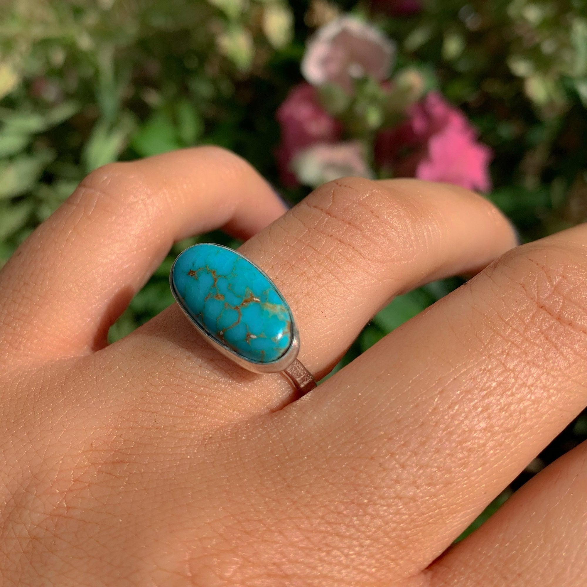 Turquoise Mountain Turquoise Ring - Size 7 - Sterling Silver - Blue Turquoise Jewellery - Genuine Turquoise Jewelry - Brown Matrix Turquoise