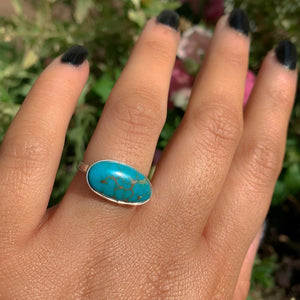 Turquoise Mountain Turquoise Ring - Size 7 - Sterling Silver - Blue Turquoise Jewellery - Genuine Turquoise Jewelry - Brown Matrix Turquoise